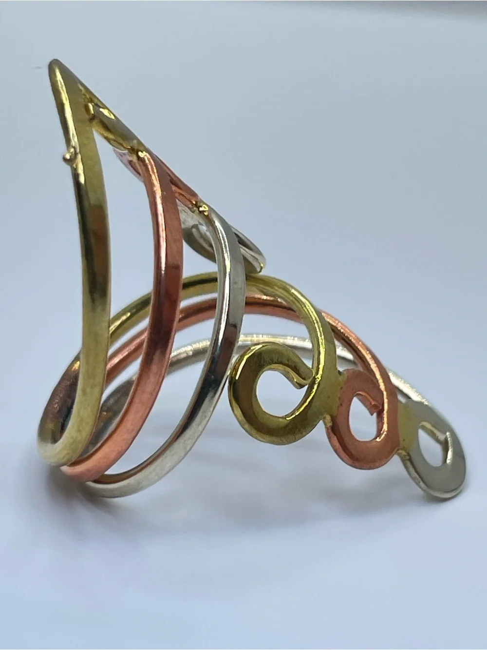 Vintage Taxco Style Tri Tone Gold Silver Copper Ring Wide Band Southwestern Sz 7